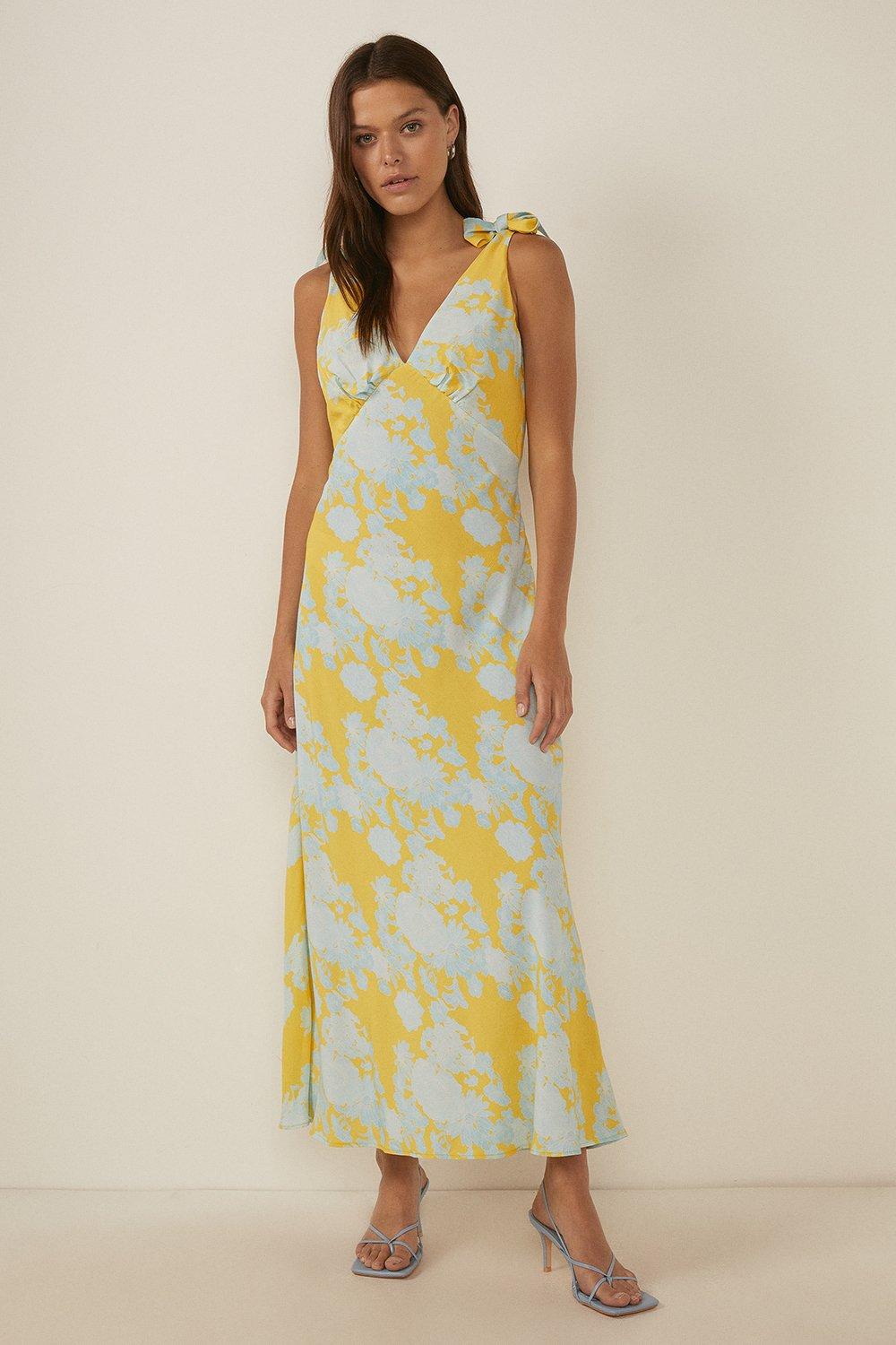 Shadow Floral Print Tie Strap Midi Dress